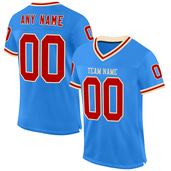 Custom Powder Blue Red-Cream Mesh Authentic Throwback Football Jersey