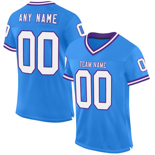 Custom Powder Blue White-Purple Mesh Authentic Throwback Football Jersey