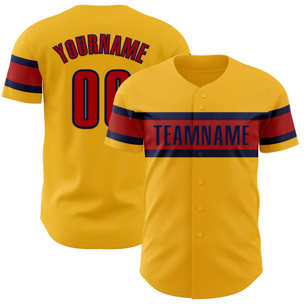 Custom Gold Red-Navy Authentic Baseball Jersey