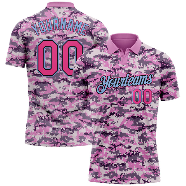 Custom Camo Pink-Light Blue Performance Salute To Service Golf Polo Shirt