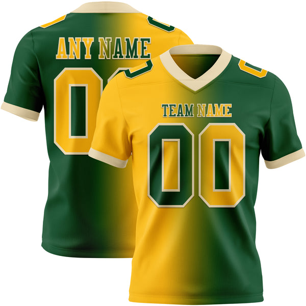 Custom Green Gold-Cream Mesh Authentic Gradient Fashion Football Jersey