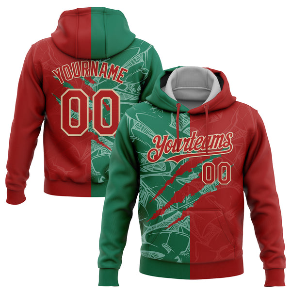 Custom Stitched Graffiti Pattern Red Kelly Green-City Cream 3D Scratch Sports Pullover Sweatshirt Hoodie