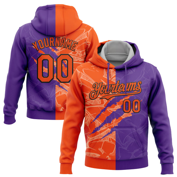 Custom Stitched Graffiti Pattern Orange Purple-Black 3D Scratch Sports Pullover Sweatshirt Hoodie