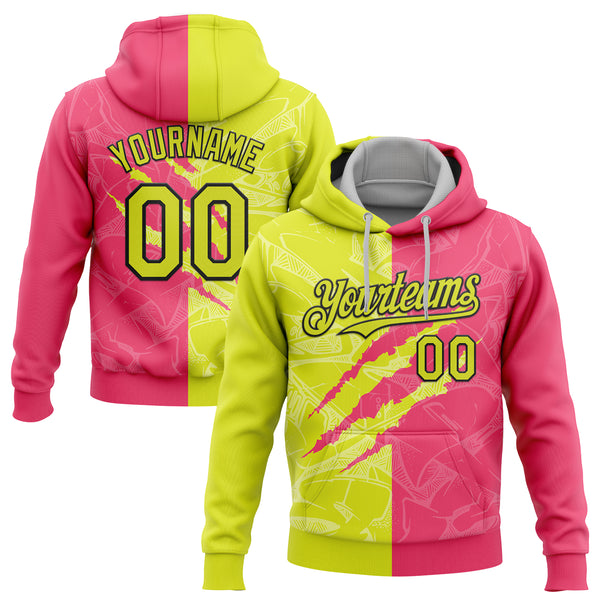 Custom Stitched Graffiti Pattern Neon Yellow Neon Pink-Black 3D Scratch Sports Pullover Sweatshirt Hoodie