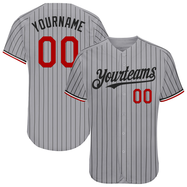 Custom Gray Black Pinstripe Red-White Authentic Baseball Jersey