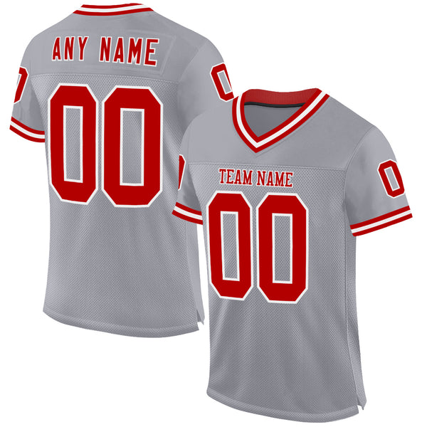 Custom Gray Red-White Mesh Authentic Throwback Football Jersey