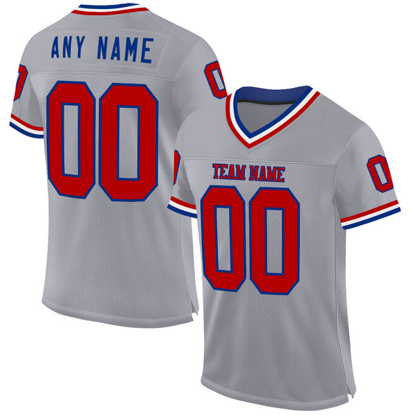 Custom Gray Red-Royal Mesh Authentic Throwback Football Jersey