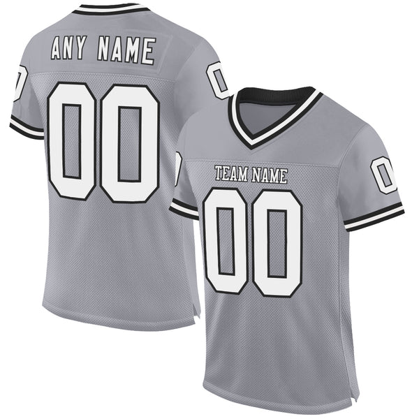 Custom Gray White-Black Mesh Authentic Throwback Football Jersey