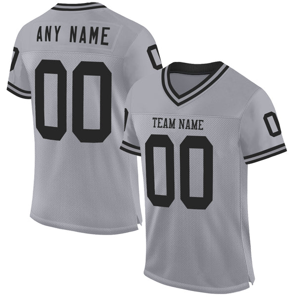 Custom Gray Black Mesh Authentic Throwback Football Jersey