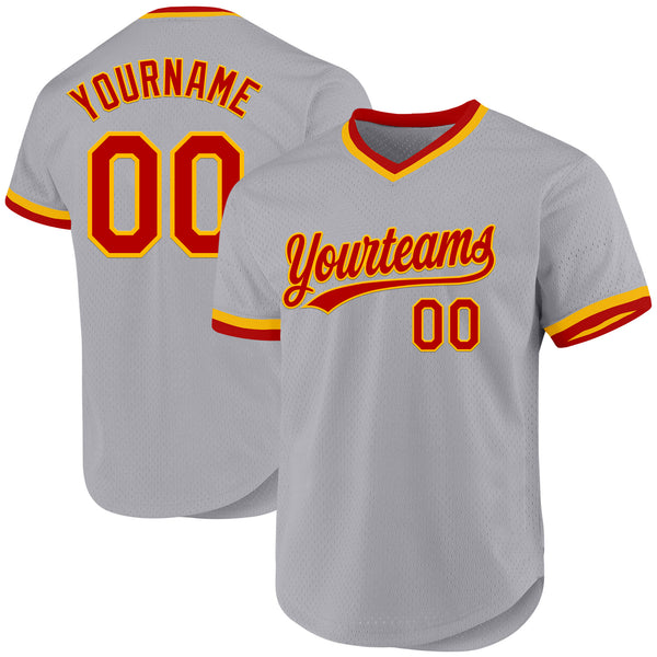 Custom Gray Red-Gold Authentic Throwback Baseball Jersey