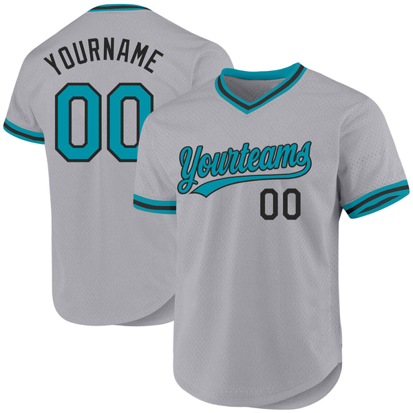 Custom Gray Teal-Black Authentic Throwback Baseball Jersey