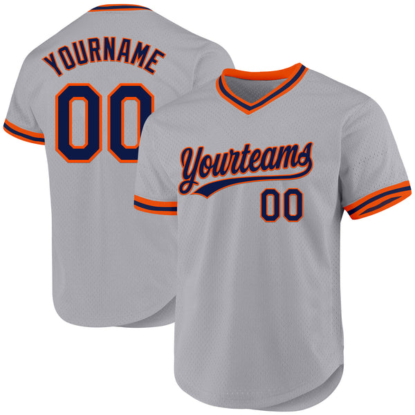 Custom Gray Navy-Orange Authentic Throwback Baseball Jersey