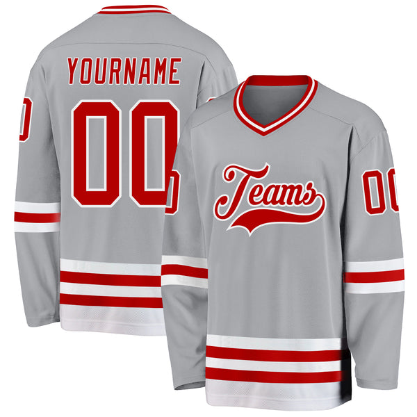 Custom Gray Red-White Hockey Jersey