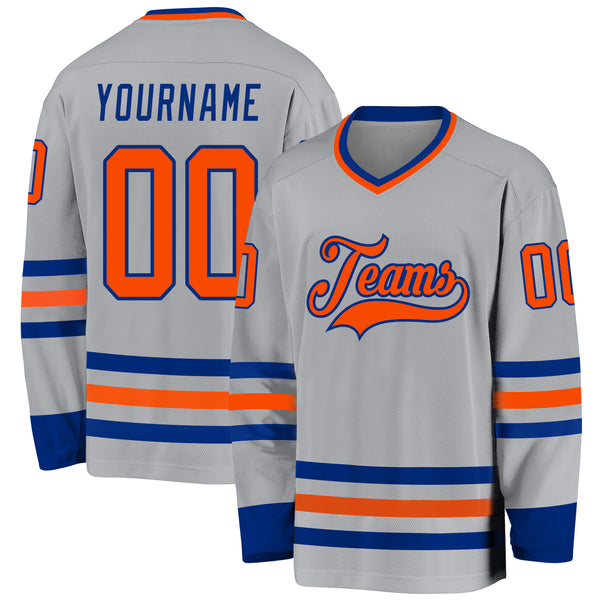 Custom Gray Orange-Royal Hockey Jersey