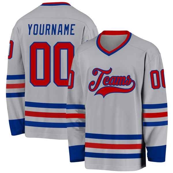 Custom Gray Red-Royal Hockey Jersey