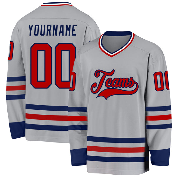 Custom Gray Red-Navy Hockey Jersey