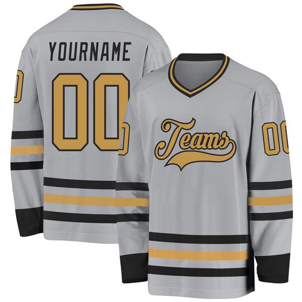 Custom Gray Old Gold-Black Hockey Jersey