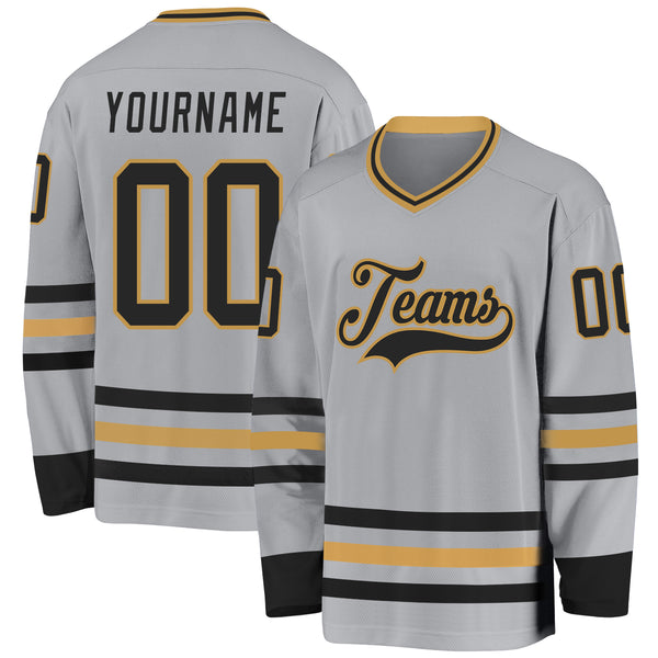 Custom Gray Black-Old Gold Hockey Jersey