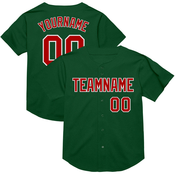 Custom Green Red-White Mesh Authentic Throwback Baseball Jersey