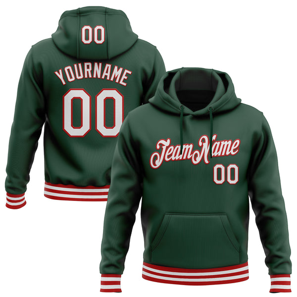 Custom Stitched Green White-Red Sports Pullover Sweatshirt Hoodie