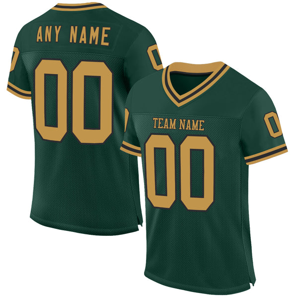 Custom Green Old Gold-Black Mesh Authentic Throwback Football Jersey