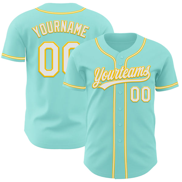 Custom Ice Blue White-Yellow Authentic Baseball Jersey