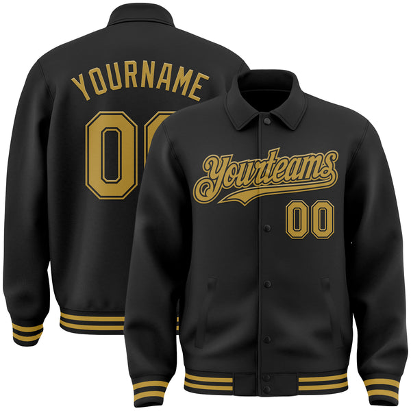 Custom Black Old Gold Bomber Full-Snap Varsity Letterman Lapel Collar Byron Jacket