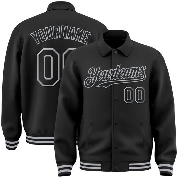 Custom Black Gray Bomber Full-Snap Varsity Letterman Lapel Collar Byron Jacket