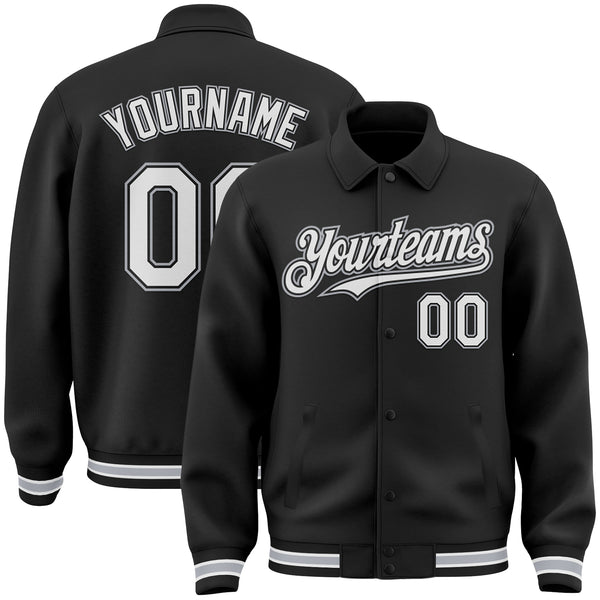 Custom Black White-Gray Bomber Full-Snap Varsity Letterman Lapel Collar Byron Jacket