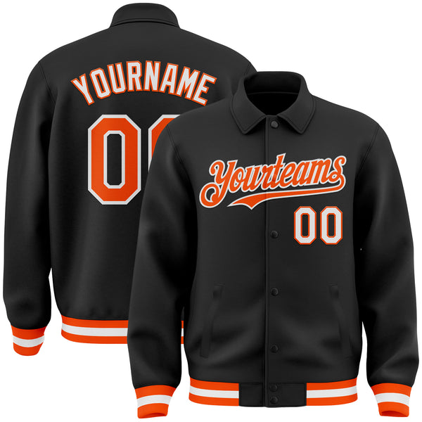 Custom Black Orange-White Bomber Full-Snap Varsity Letterman Lapel Collar Byron Jacket