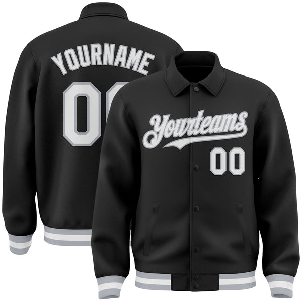 Custom Black White-Gray Bomber Full-Snap Varsity Letterman Lapel Collar Byron Jacket