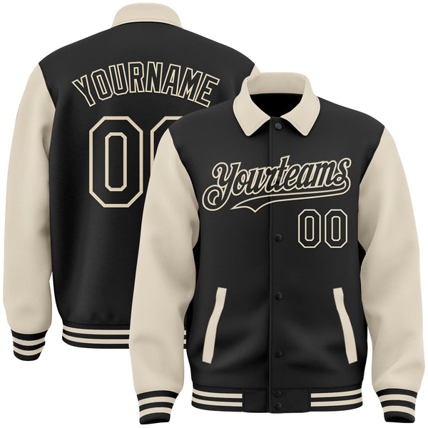 Custom Black Cream Bomber Full-Snap Varsity Letterman Two Tone Lapel Collar Byron Jacket