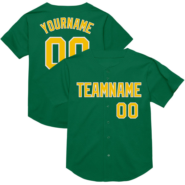 Custom Kelly Green Yellow-White Mesh Authentic Throwback Baseball Jersey