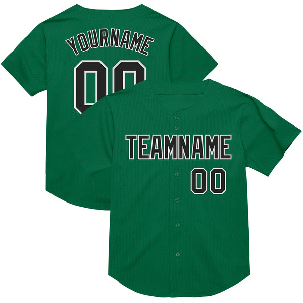 Custom Kelly Green Black-White Mesh Authentic Throwback Baseball Jersey