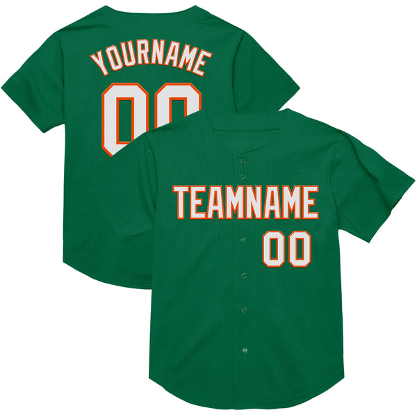 Custom Kelly Green White-Orange Mesh Authentic Throwback Baseball Jersey