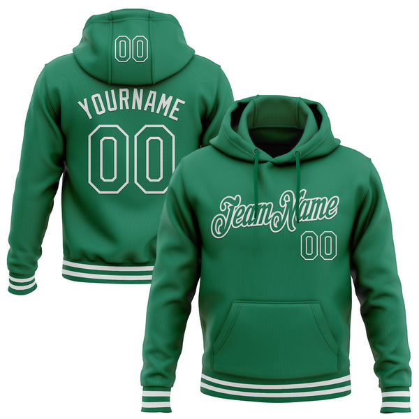 Custom Stitched Kelly Green White Sports Pullover Sweatshirt Hoodie