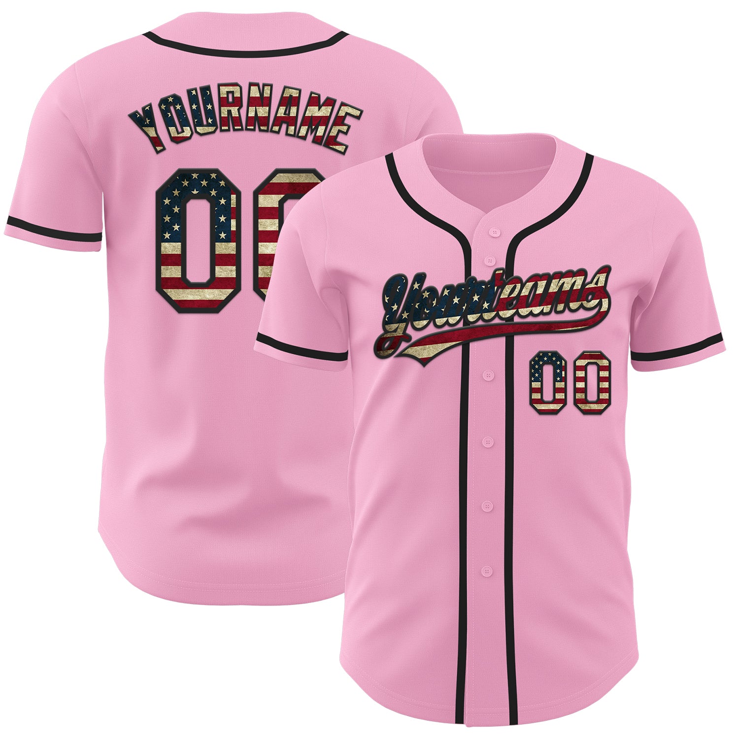 Custom Light Pink Vintage USA Flag-Black Authentic Baseball Jersey