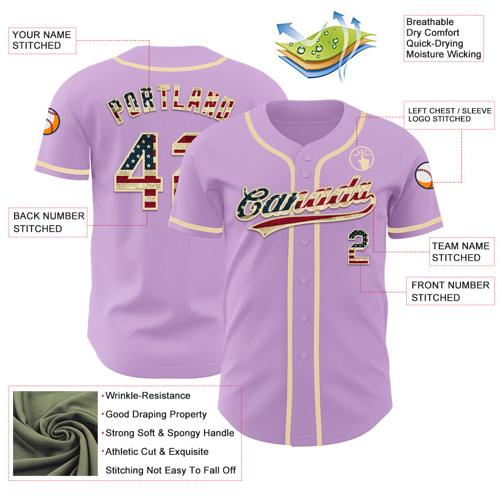 Custom Light Purple Vintage USA Flag-Cream Authentic Baseball Jersey