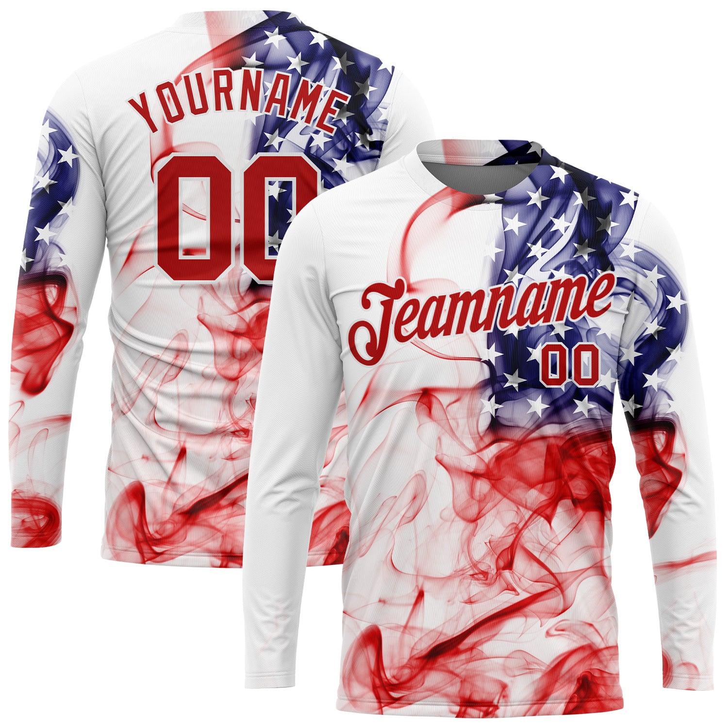 Custom White Red-Royal American Flag Fashion 3D Long Sleeve Performance T-Shirt