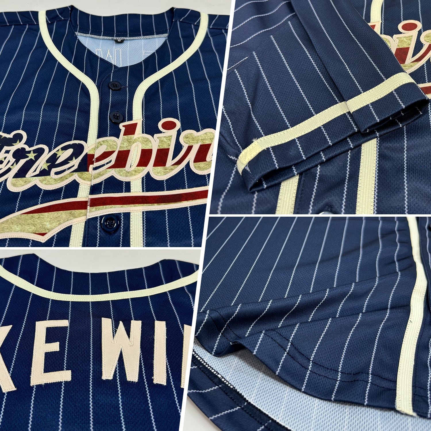 Custom Navy White Pinstripe Vintage USA Flag-Cream Authentic Baseball Jersey