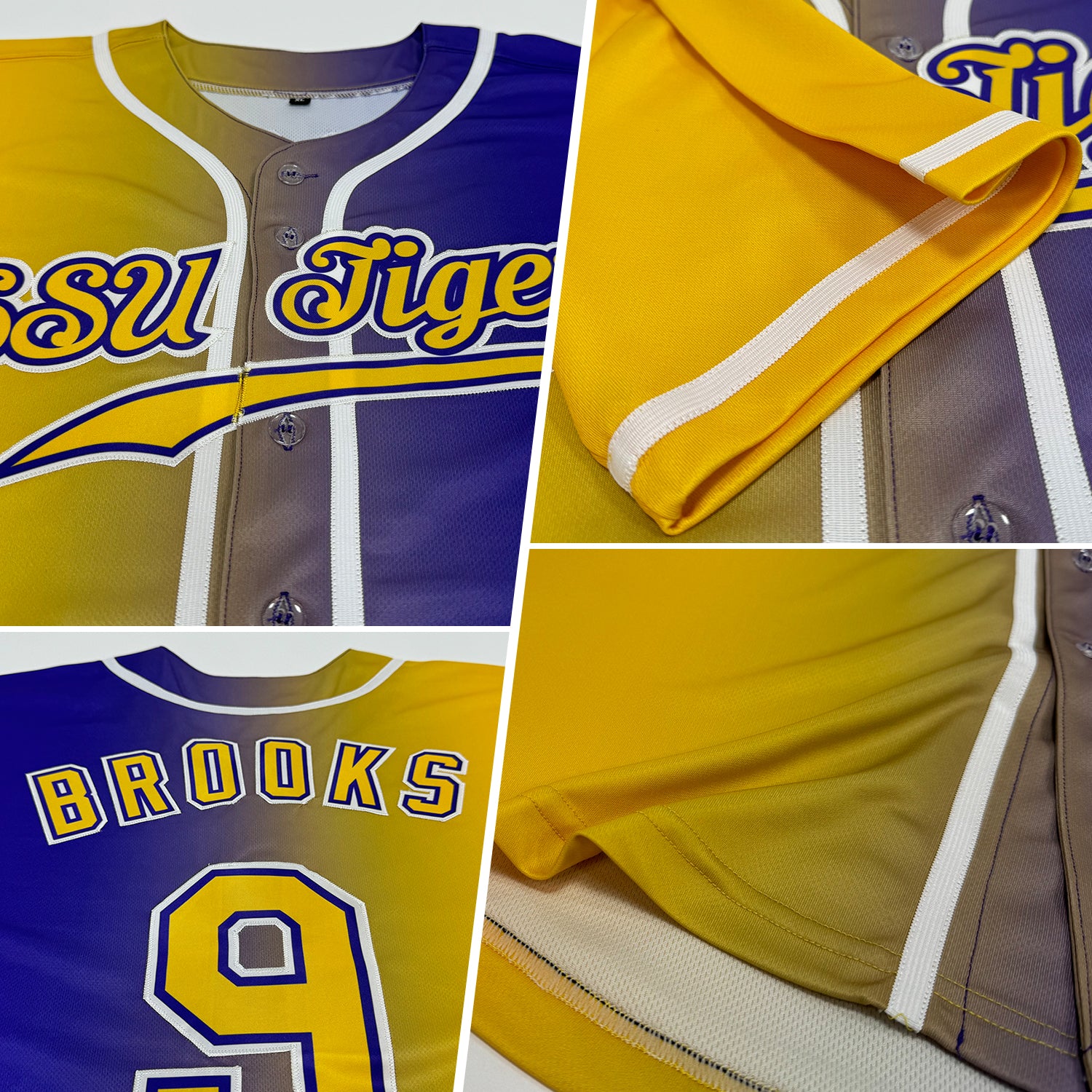 Custom Purple Yellow-White Authentic Gradient Fashion Baseball Jersey