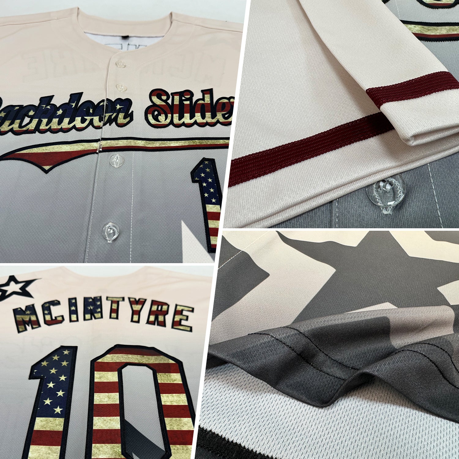 Custom Cream Vintage USA Flag-Black 3D Pattern Design Gradient Style Twinkle Star Authentic Baseball Jersey