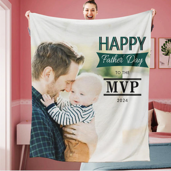 Personalized Happy Father's Day To The MVP Photo Blanket