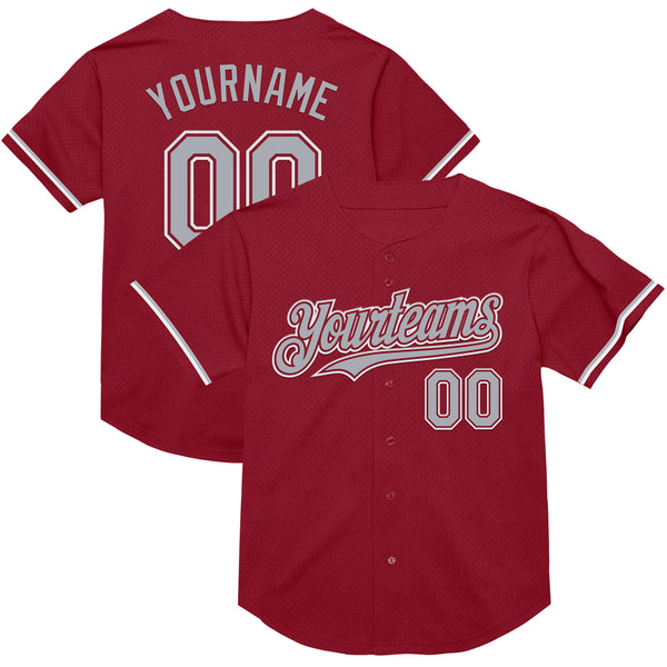 Custom Maroon Gray-White Mesh Authentic Throwback Baseball Jersey