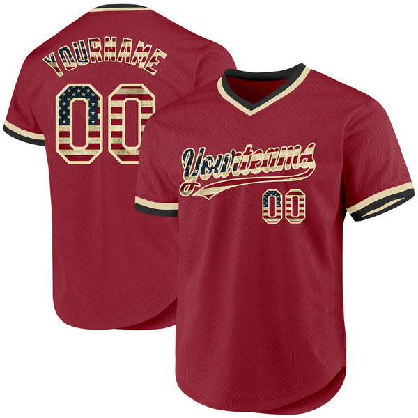 Custom Maroon Vintage USA Flag Cream-Black Authentic Throwback Baseball Jersey