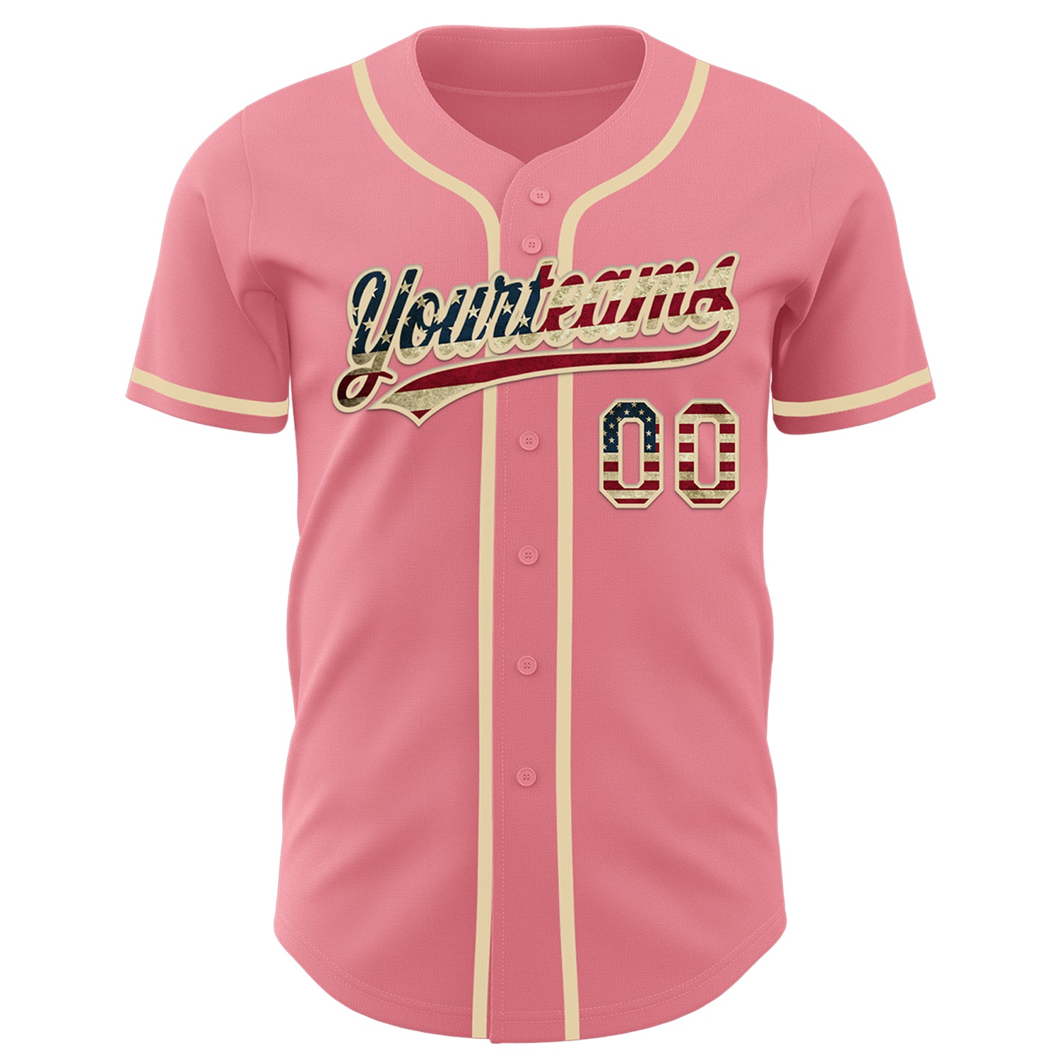 Custom Medium Pink Vintage USA Flag-Cream Authentic Baseball Jersey