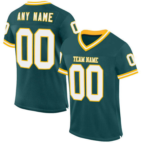 Custom Midnight Green White-Gold Mesh Authentic Throwback Football Jersey