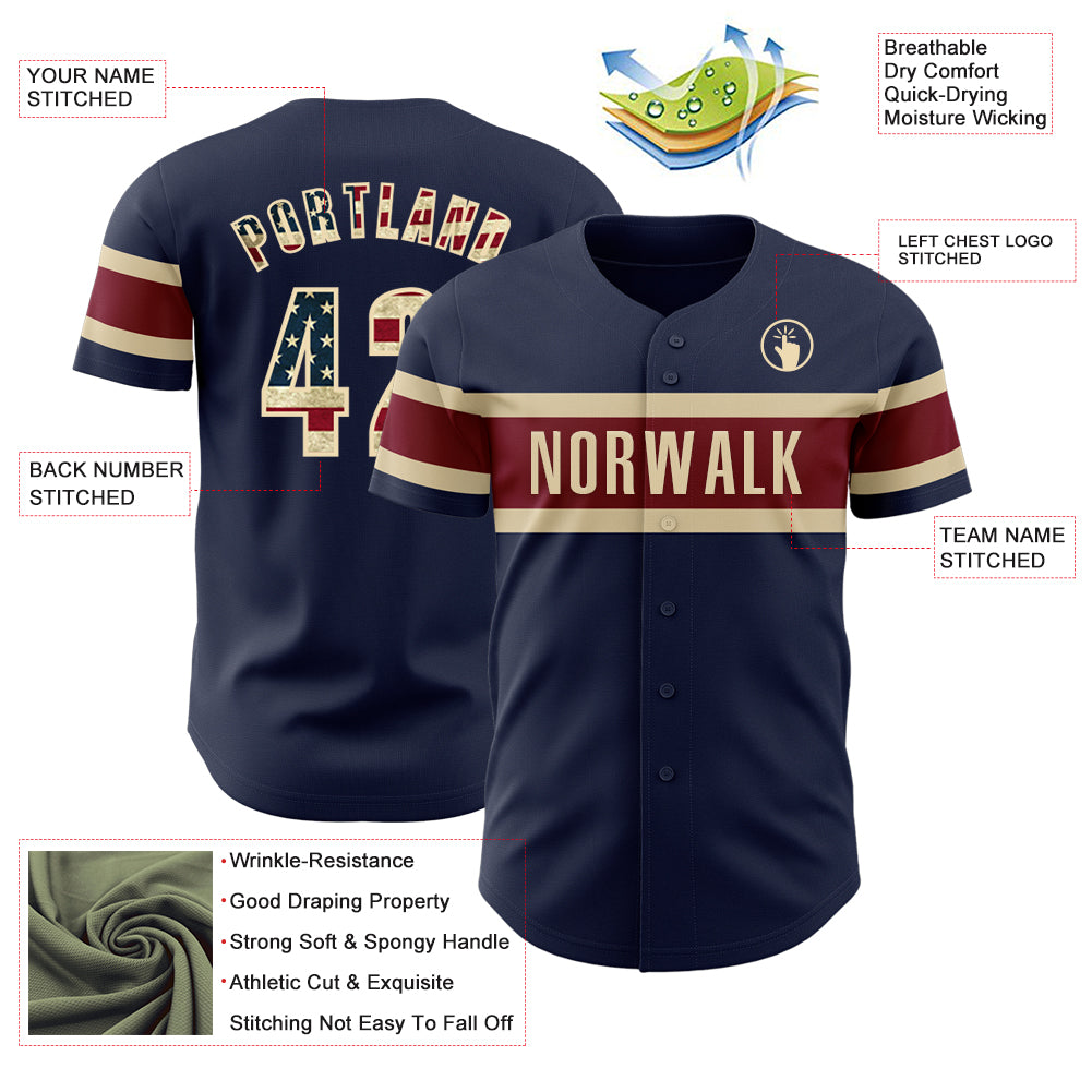 Custom Navy Vintage USA Flag Cream-Crimson Authentic Baseball Jersey