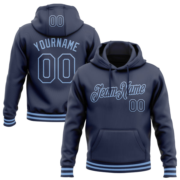 Custom Stitched Navy Light Blue Sports Pullover Sweatshirt Hoodie