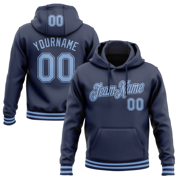 Custom Stitched Navy Light Blue Sports Pullover Sweatshirt Hoodie